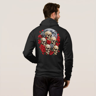 Gothic Schädel und rote Rosen Vollmond Männer Hood Hoodie