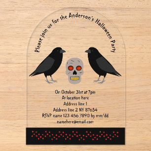 Gothic-Schädel und Wachrabe Halloween-Benutzerdefi Acryleinladungen