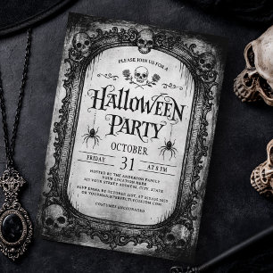 Gothic-Schädel viktorianischer Spiegel Halloween-P Einladung