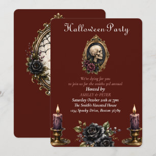 Gothic-Schädel-Vintage-Spiegel Halloween-Party Einladung