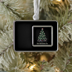 Gothic Schädel Weihnachtsbaum Alternative Grusel Rahmen-Ornament Silber