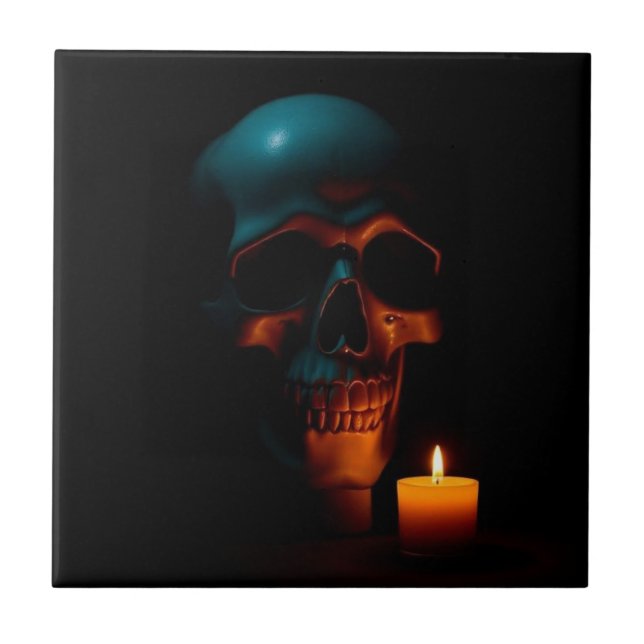 Gothic-Schädelkerzen-Halloween-Keramikfliese Fliese (Vorderseite)