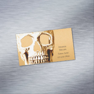 Gothic-Schädelkopf-Gold-Weiß-Tätowierungsshop Magnetische Visitenkarte