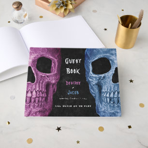 Gothic Schädelkopf Pink Blau Schwarz Hallowedding Gästebuch
