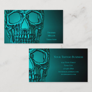 Gothic-Schädelkopf Teal Grün Tattoo-Shop Visitenkarte