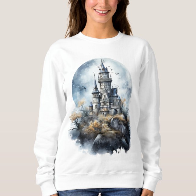 Gothic-Schloss Halloween-Kunst Sweatshirt (Vorderseite)
