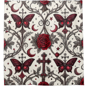 Gothic-Schmetterling-Blumenmuster (1) Duschvorhang