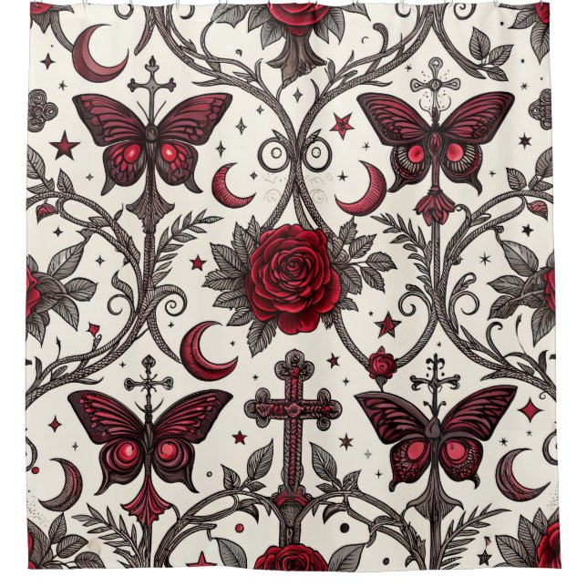 Gothic-Schmetterling-Blumenmuster (1) Duschvorhang (Vorderseite)