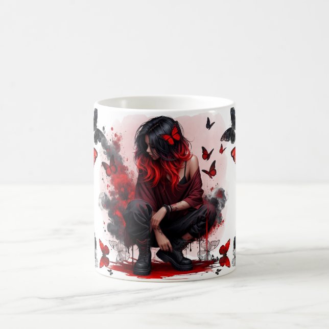 Gothic Schmetterlinge & Lady Fantasy Kaffeetasse (Mittel)