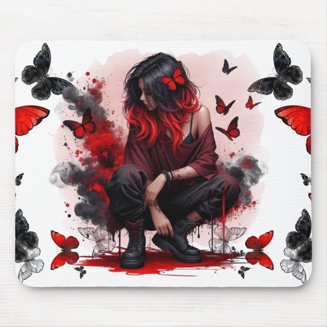 Gothic Schmetterlinge & Lady Fantasy Mousepad (Vorne)