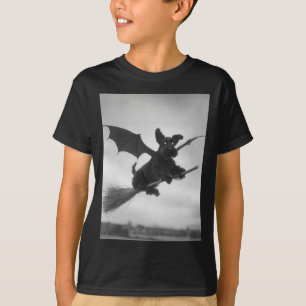 Gothic Schnauzer Hexenbesen Fledermausflügel Gruse T-Shirt