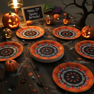 Gothic Schwarz & Orange Kaleidoskop-Geburtsjahr Pappteller