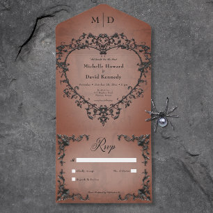 Gothic Schwarz & Rost Filigran Herz Ohne Abendesse All In One Einladung