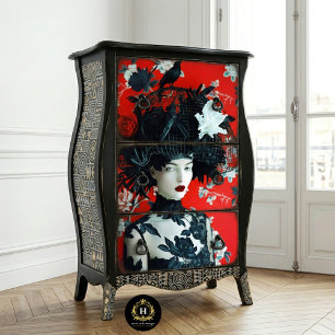 Gothic Schwarz-Rot-Blumen-Vogelkäfig-Hut Seidenpapier