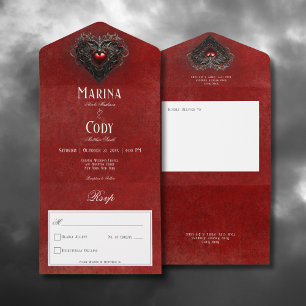 Gothic Schwarz & Rot Filigree Herz Rot Kein Abende All In One Einladung