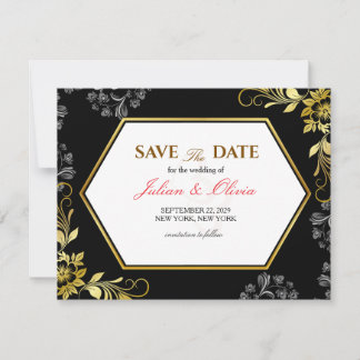 Gothic Schwarz und Gold Save-the-Date-Karte Einladung