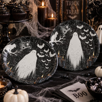 Gothic Schwarz Weiß Gespenst Halloween Pappteller