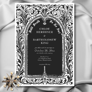 Gothic Schwarz-weiß Mittelalter bis Totenhochzeit Einladung