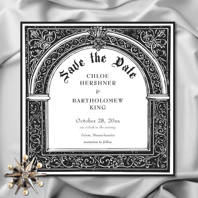 Gothic Schwarz-weiß Mittelalter bis Totenhochzeit Save The Date (Gothic Black White Medieval Until Death Wedding Save the Date)