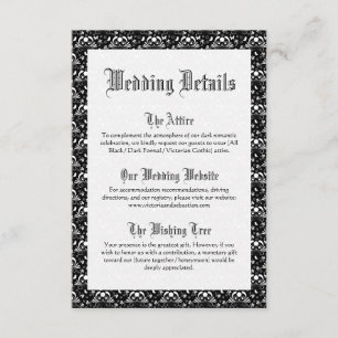Gothic-Schwarz-Weiß-Ornamentale Hochzeitsdetails Begleitkarte