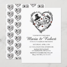 Gothic Schwarz-weiß Skelett Hochzeitseinladungen