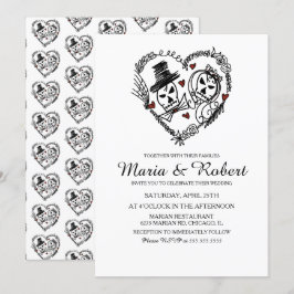 Gothic Schwarz-weiß Skelett Hochzeitseinladungen Einladung