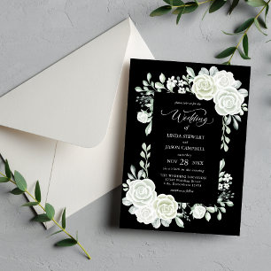 Gothic Schwarz-Weiße Tropische Rosen Hochzeit Einladung
