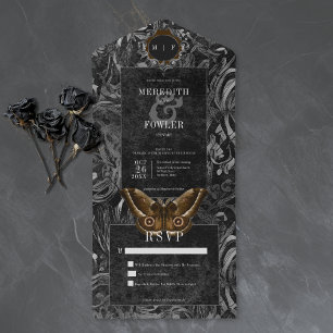 Gothic Schwarzbraune Filigran-Motte Keine Hochzeit All In One Einladung