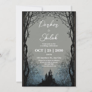 Gothic Schwarze Burg Gruseliger Wald Hochzeit Einladung