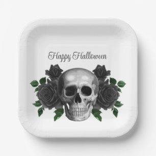 Gothic Schwarze Florale Schädel Halloween Pappteller