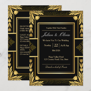 Gothic-Schwarze Hochzeitseinladung mit Gold Einladung