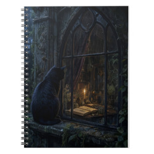 Gothic Schwarze Katze Dunkle Botanische Kunst Druc Notizblock