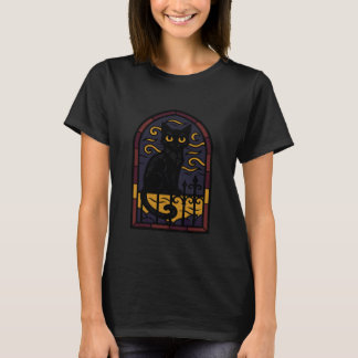 Gothic schwarze Katze mit leuchtenden Augen Buntgl T-Shirt
