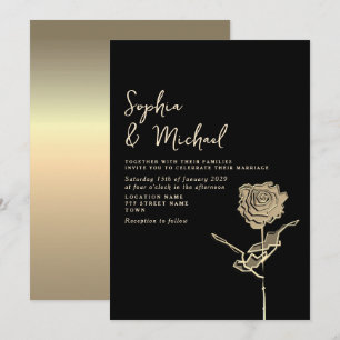 Gothic-schwarze und goldene Hochzeitseinladung Einladung