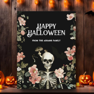 Gothic Schwarzes Skelett Rosa Blumen Happy Hallowe Postkarte