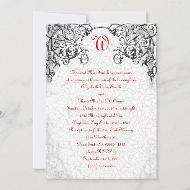 Gothic Scroll Monogram Wedding Einladung (Vorderseite)