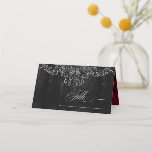 Gothic Scrollwork Wedding Table Burgundy ID866 Platzkarte
