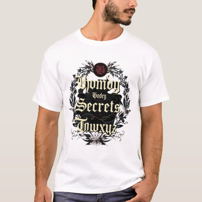 Gothic Secrets - Dunkle Viktorianische Typografie- T-Shirt (Vorderseite)