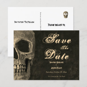Gothic Sepia Halb Schädel Kopf Vintage Save The Da Einladungspostkarte
