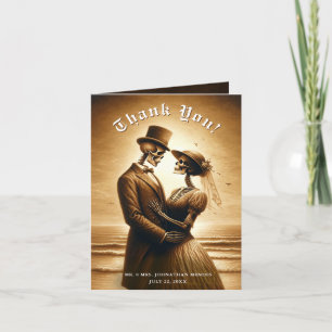 Gothic Sepia Skelett-Paar Vintage-Hochzeit Dankeskarte