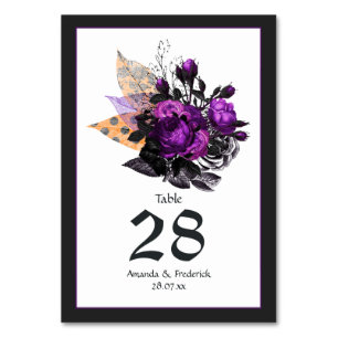 Gothic Shabby-Chic Schwarz, Violett & Orange Hochz Tischnummer