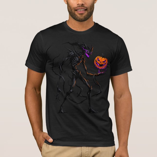 Gothic Shadow Monster hält Jack o Lantern T-Shirt (Vorderseite)