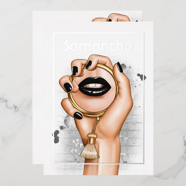 Gothic Silver and Gold Glam Chic Wellness-Center P Folieneinladung (Vorderseite/Rückseite)