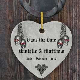 Gothic Silver Skulls Wedding Save the Date Keramik Ornament