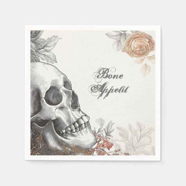 Gothic Skeleton Bone Appetit Halloween Serviette (Vorderseite)