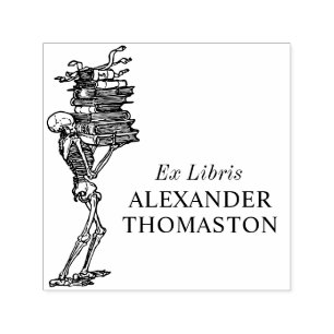 Gothic Skeleton Carry Books Library Name Permastempel