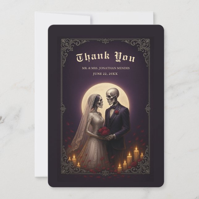 Gothic Skeleton Couple Elegant Wedding Thank You Dankeskarte (Vorderseite)