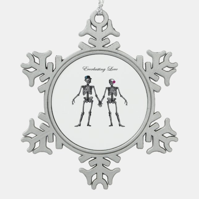 Gothic Skeleton Couple (weiß) Classic Schneeflocken Zinn-Ornament (Vorderseite)