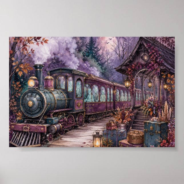 Gothic Skeleton Express Bahnhof Whimsigoth  Poster (Vorne)