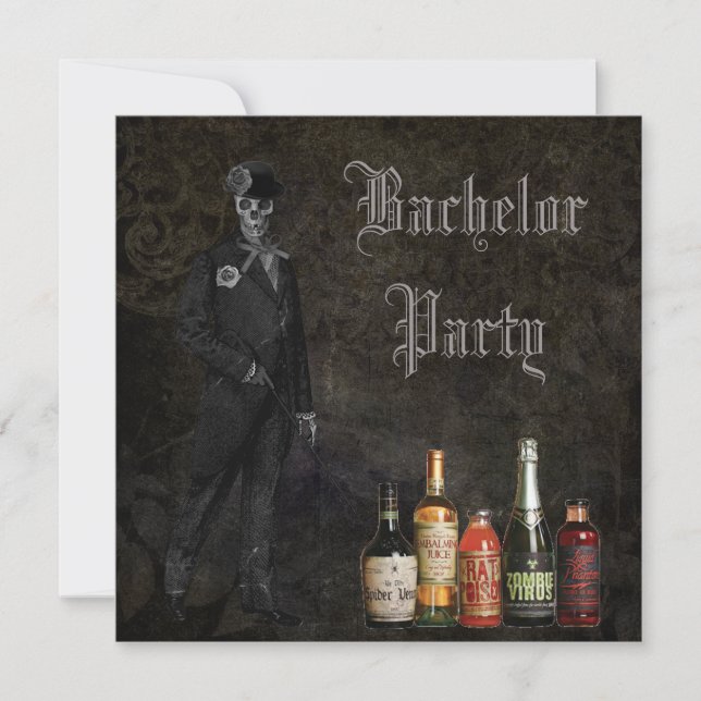 Gothic Skeleton Groom & Poison Bachelor Party Einladung (Vorderseite)